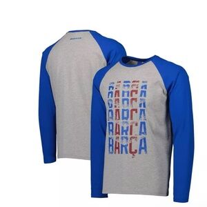 Barcelona Football Club soccer Men’s Raglan Long Sleeve T-Shirt Gray/Blue 3XL
